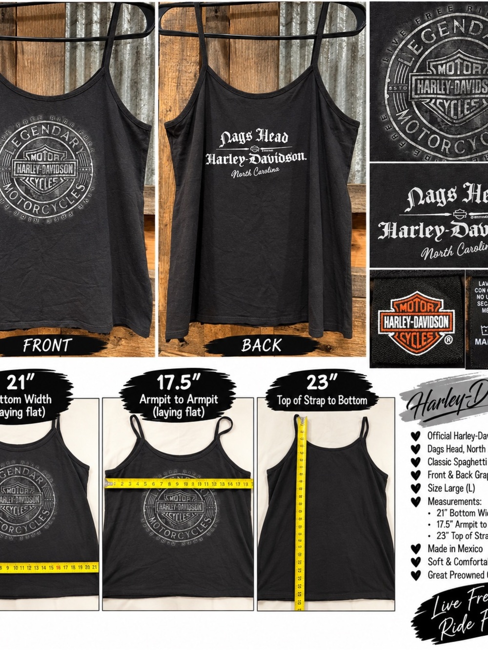 Harley-Davidson Black Spaghetti Strap Tank with Front Seal Graphic
